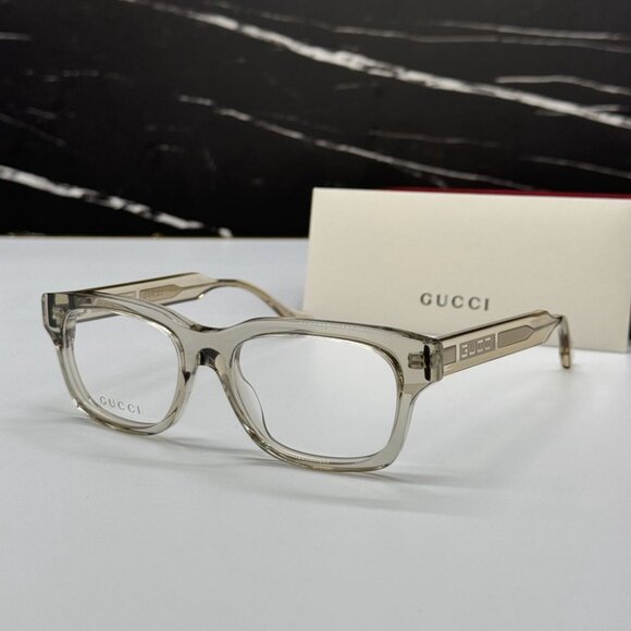 NEW GG1731O 004 GUCCI TRANSPARENT PALE KHAKI GREEN UNISEX GUCCI EYEGLASSES - Picture 1 of 11